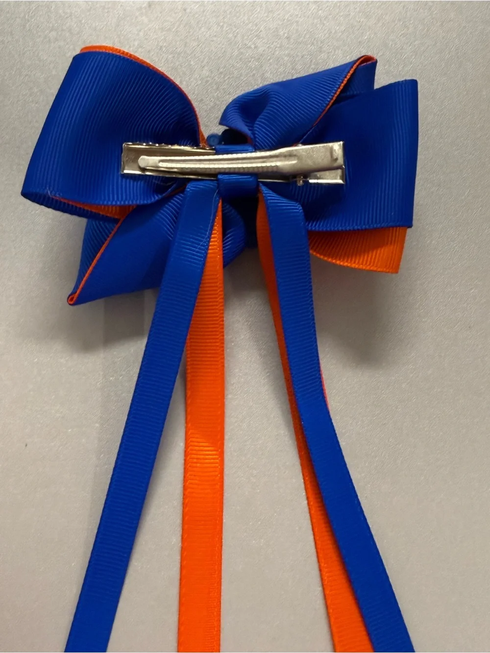 Gators Kids Ribbon Hair Bow Clip - Blue & Orange - handmade